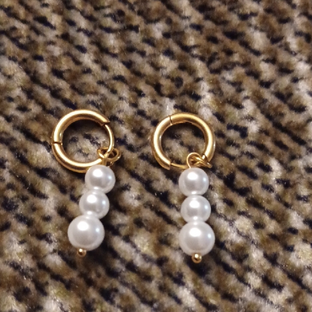 4/$60 Gold and White Pearl Hoop Earrings